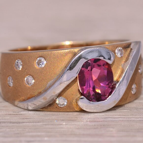 Pink Tourmaline and Diamond Ring in 14K White and Yellow Gold - Picture 5 of 10